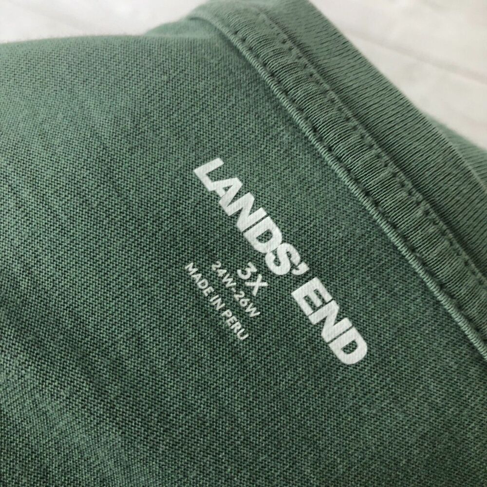 Lands End Women's 3X 24/26W Long Sleeve V Neck Shirt Solid Green Tee 100% Cotton - Picture 4 of 5